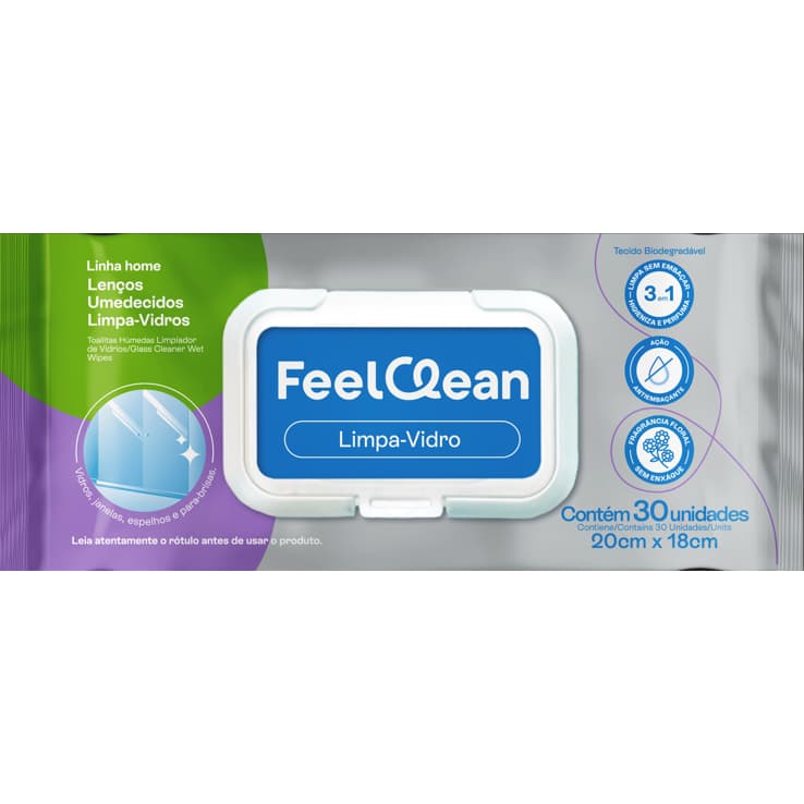 Lenço Umedecido Limpa Vidros Feelclean Secagem Rapida Limpa S/embacar