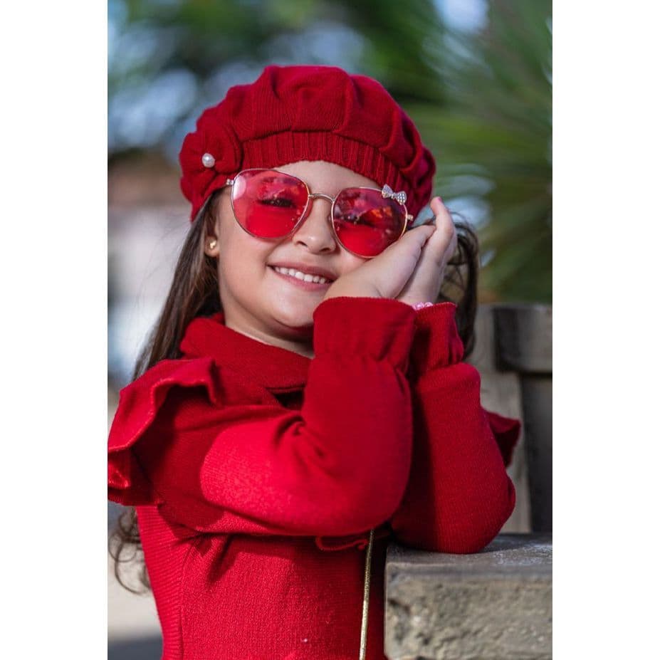 Vestido Infantil de Inverno Com Boina Manga Longa Infantil