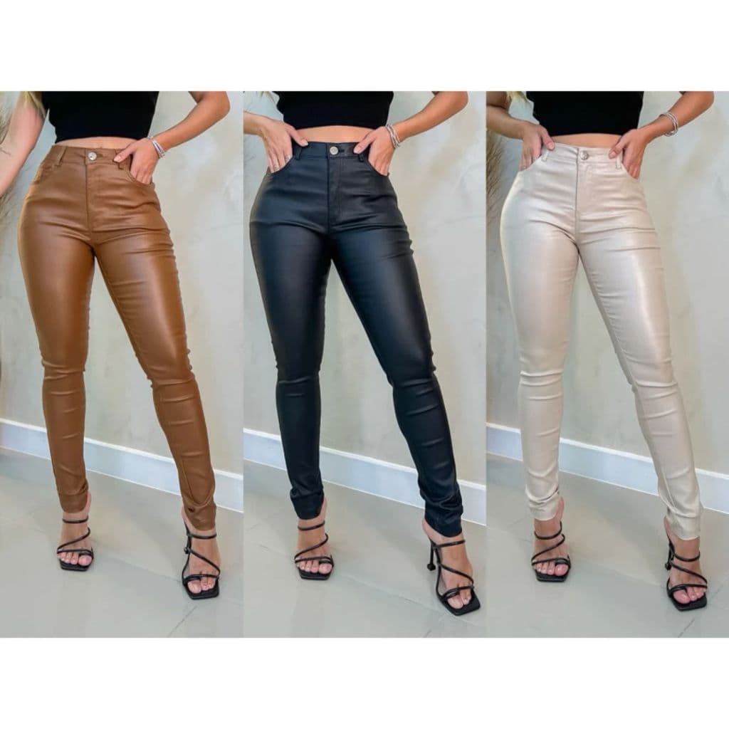 Calça Feminina Lisa Resinada Elastano Confortavel Blogueira Alta Tendencia QUEIMA DE ESTOQUE