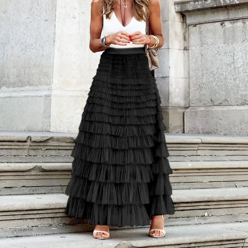 Saia Tule Confortavel Dupla Camada Elastico Moda Feminina Blogueira Alta Tendencia QUEIMA DE ESTOQUE