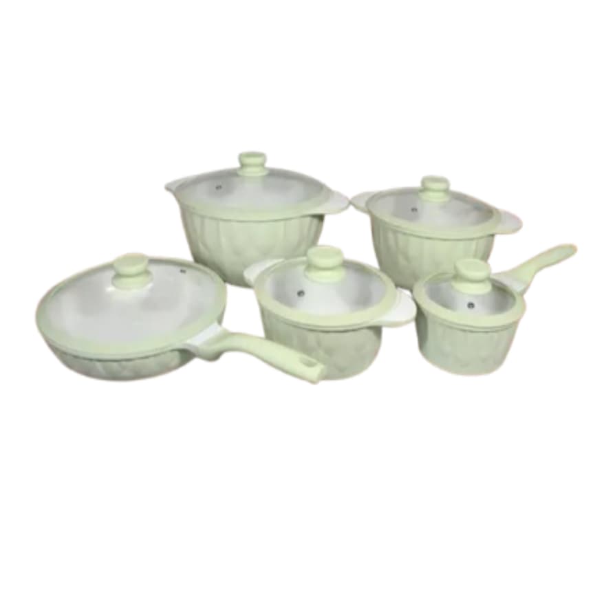 Conjunto Panelas Cerâmica Verde Marmorizado 5 Peças