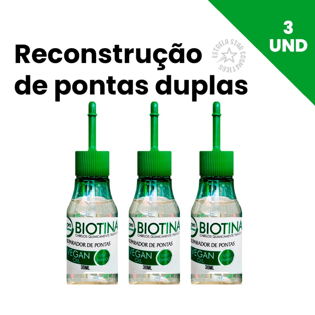 Kit 3 Oleo reparador de pontas 30ml biotina maycrene para cabelos resecados, sem bilho e com queda