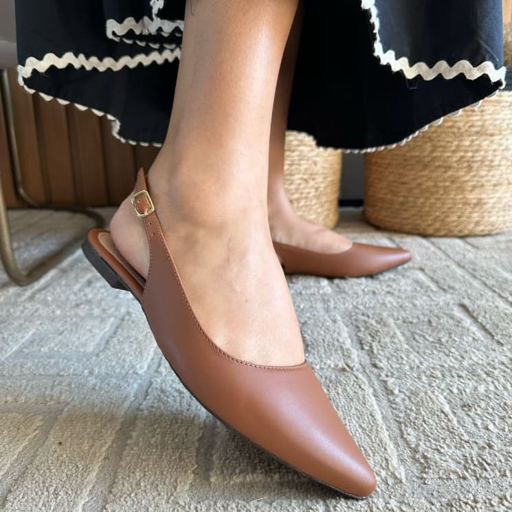 Sapato Feminino Sapatilha Slingback Tira Tornozelo Luxo Tendencia Moda