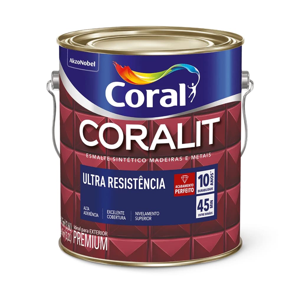 Tinta Esmalte Alto Brilho Coralit Ultra Resistência 3,2L Acabamento Profissional Para Portas Janelas