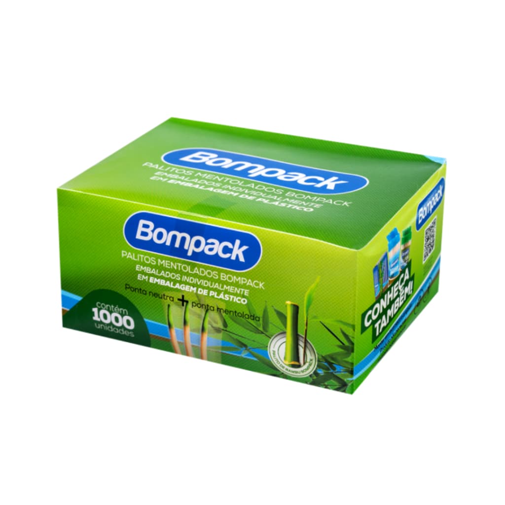 Palitos de Bambu Mentolados Bompack - Embalagem com 1000 Unidades