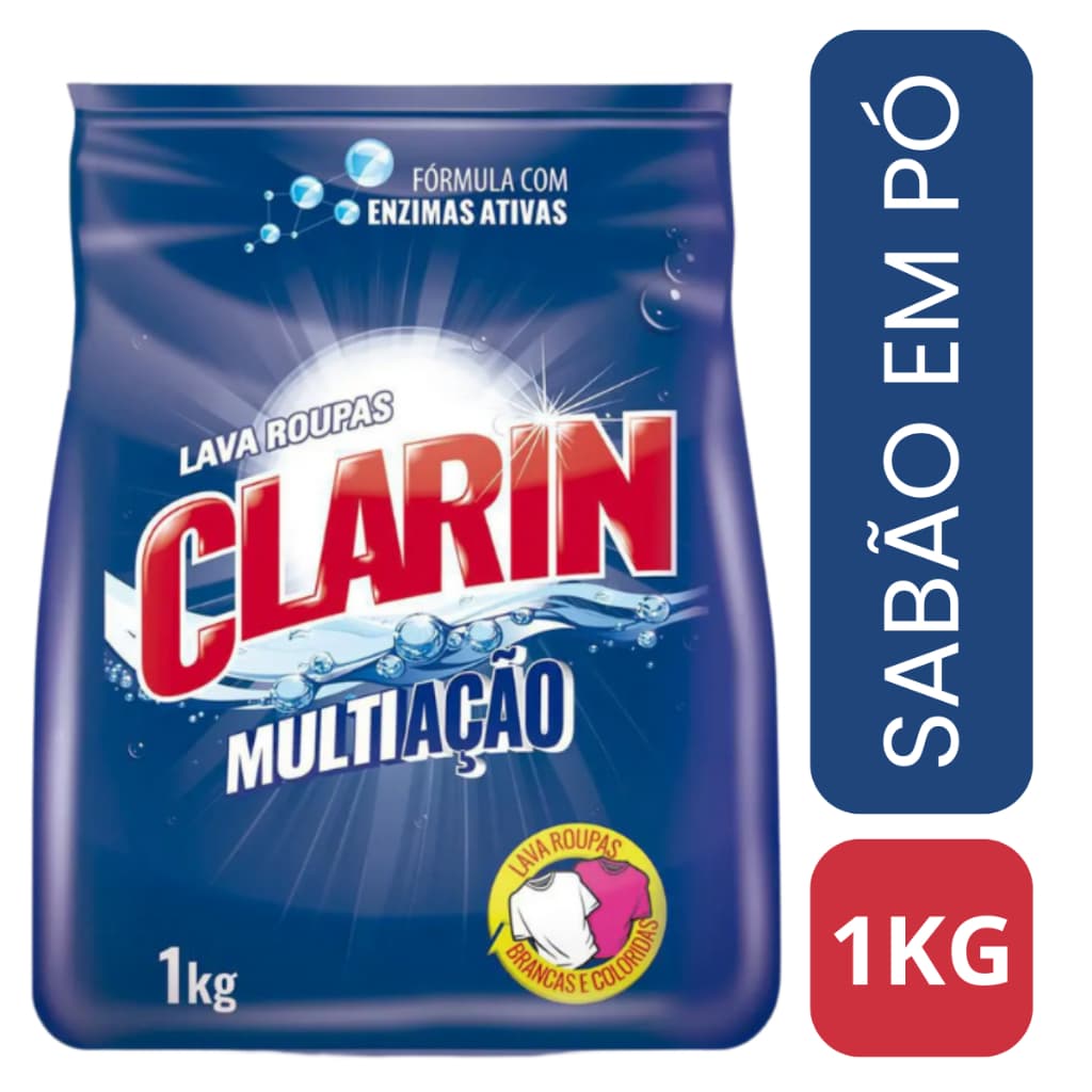 Sabão Em Pó Clarin Lavagem Perfeita Bem Cheiroso Para Roupas Brancas e Coloridas Pct 1kg - ENVIO IMEDIATO