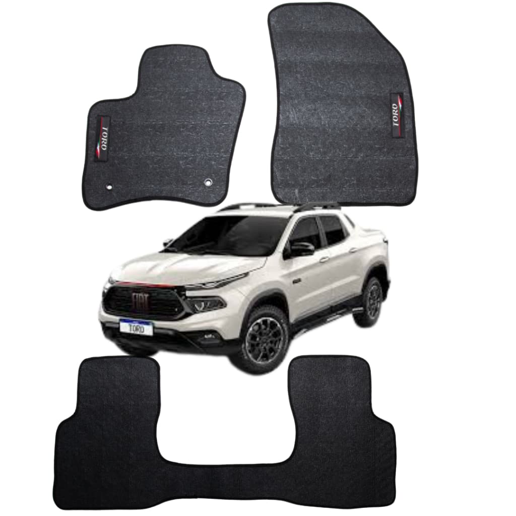 Jogo Tapete Impermeável Borracha Personalizada Para Fiat Toro 3 Pçs Preto Com Traseiro Inteiriço Pvc
