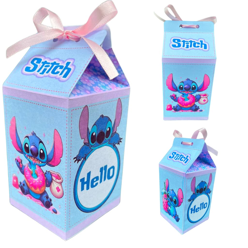 Kit Caixa Milk Personalizado Stitch + Fita Cetim Aniversários 10 unidades