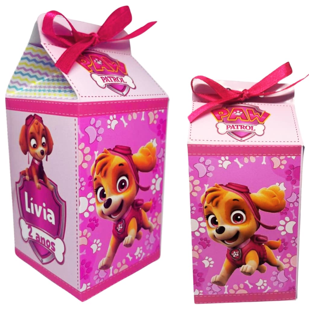 Caixa Milk Skye Patrulha Canina - Personalizada com Nome e Idade + Fita Cetim - Aniversário infantil