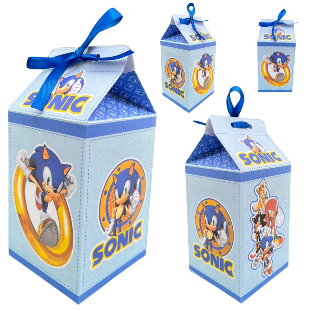 Caixa Milk Sonic Kit Festa 10unidades Lembrancinha + Fita Cetim Sonic