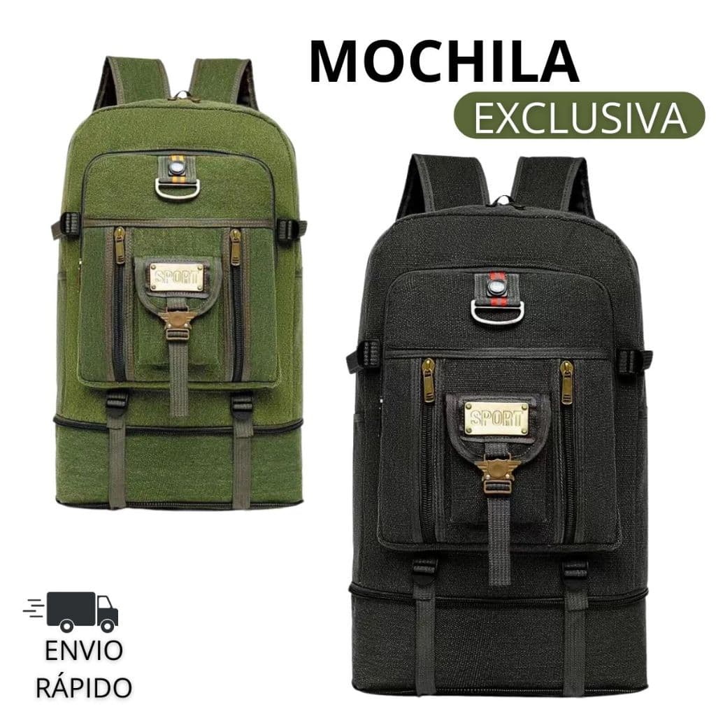Mochila Lona 2 em 1 Com Compartimento Expansível Reforçada Camping Trabalho Trilha Faculdade