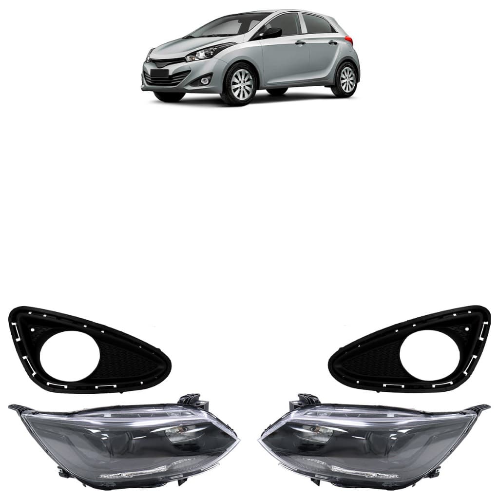 Farol Milha Auxiliar + Moldura Grade Milha Hb20 2012 2013 2014 2015 Lente Lisa