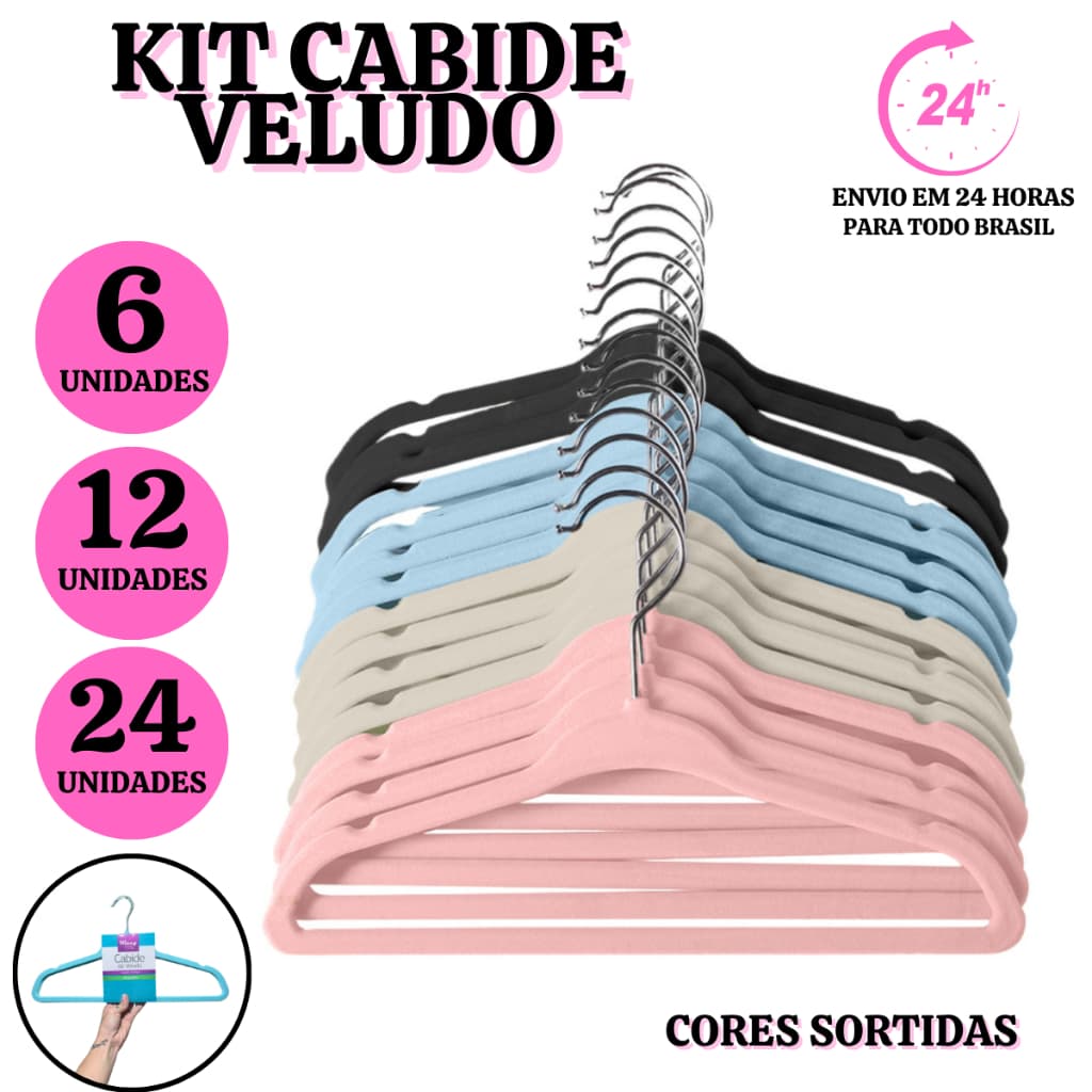 Kit 24 Cabides Veludo Adulto 45cm Antideslizante(12 unidades)