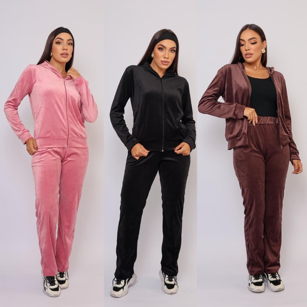 Conjunto Plush Feminino Inverno Blusa com Capuz e Calça Confortável
