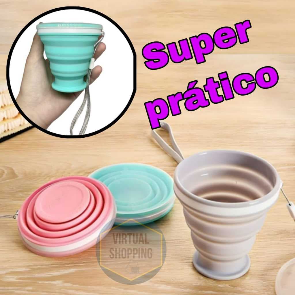 Copo Retrátil Dobrável Com Tampa De Silicone 200ml UMA UNID