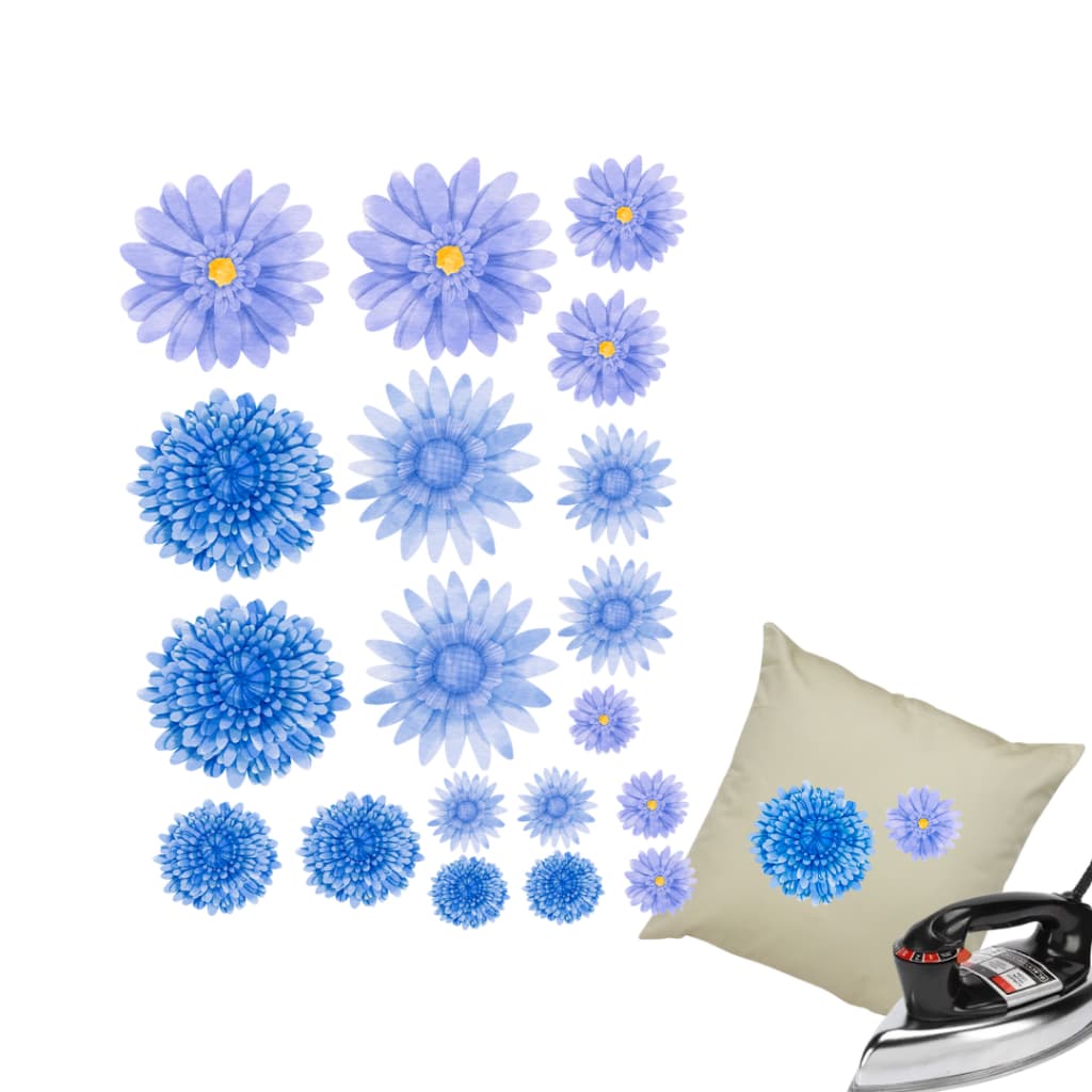 Aplique Termocolante Flores Azuis Roupas Artesanato Bolsa