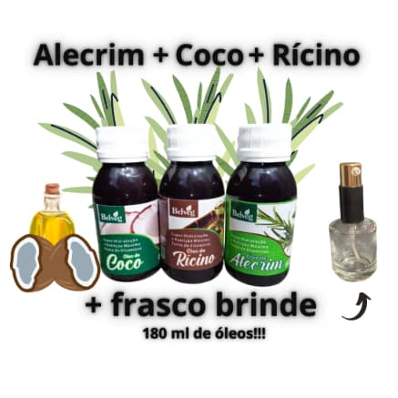 Kit Terapia Capilar  Belveg óleo capilar Óleo de Coco + Rícino + Alecrim 60ml umectação capilar+ Frasco de Brinde