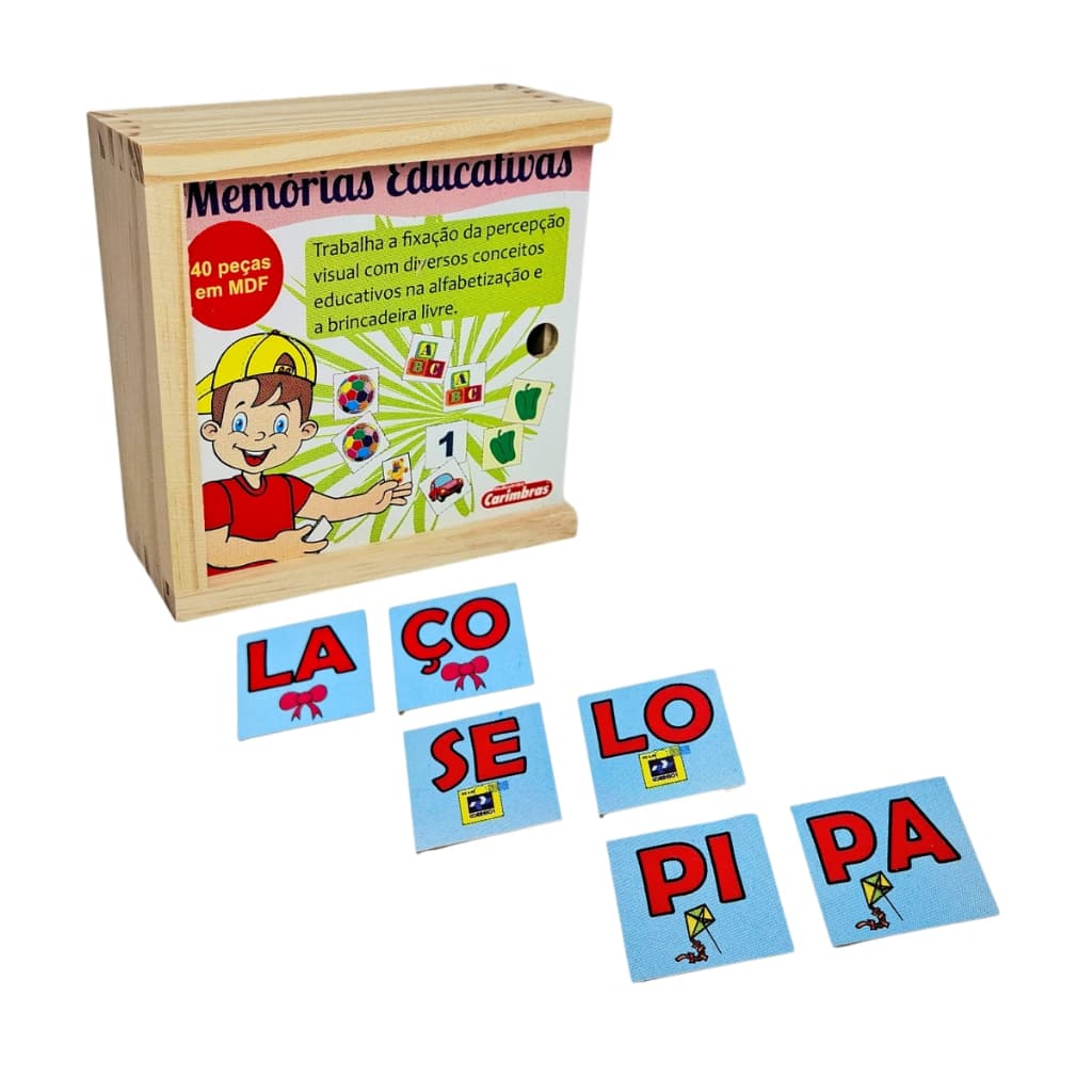 Jogo Memória Educativa Sílabas Brinquedo Pedagógico Alfabetização MDF - Carimbras - 5 anos