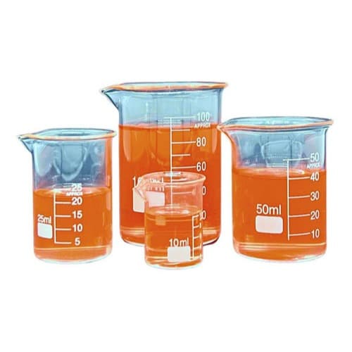 Conjunto Copo Becker Vidro 10ml, 25ml, 50ml e 100ml Vidraria Laboratório Bequer Química Kit 04 peças