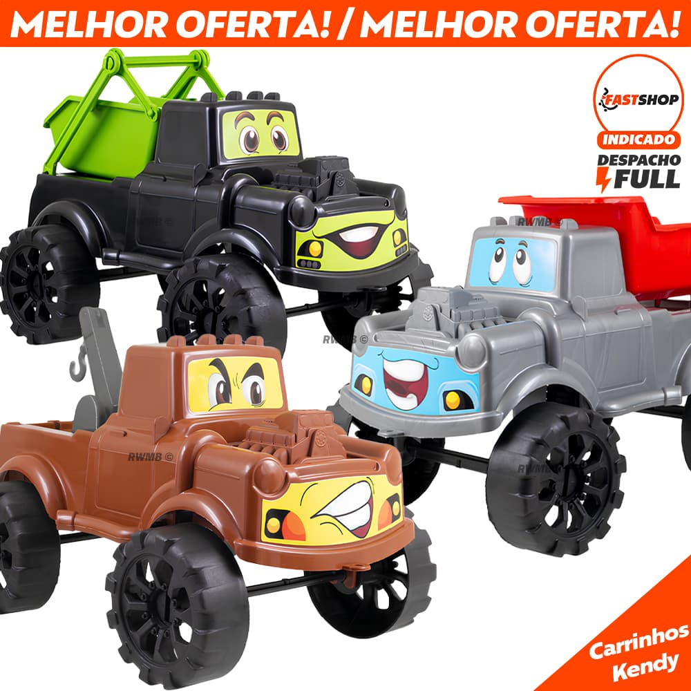 Carrinho de Brinquedo Infantil Guincho Caçamba Carro Monster Truck Roda Livre Disney Desenho Carros