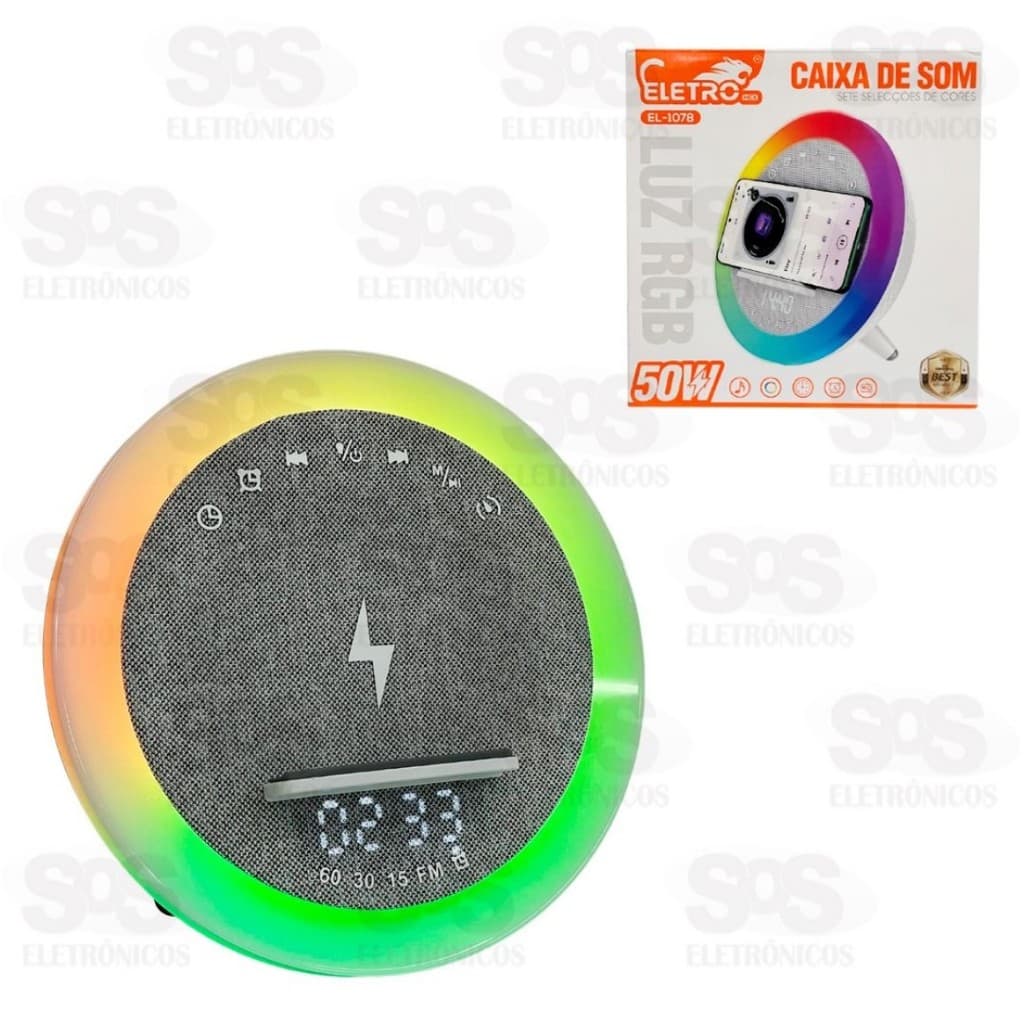 Caixa De Som 50W Com Luminária e Carregador Por Indução Eletromex EL-1078
