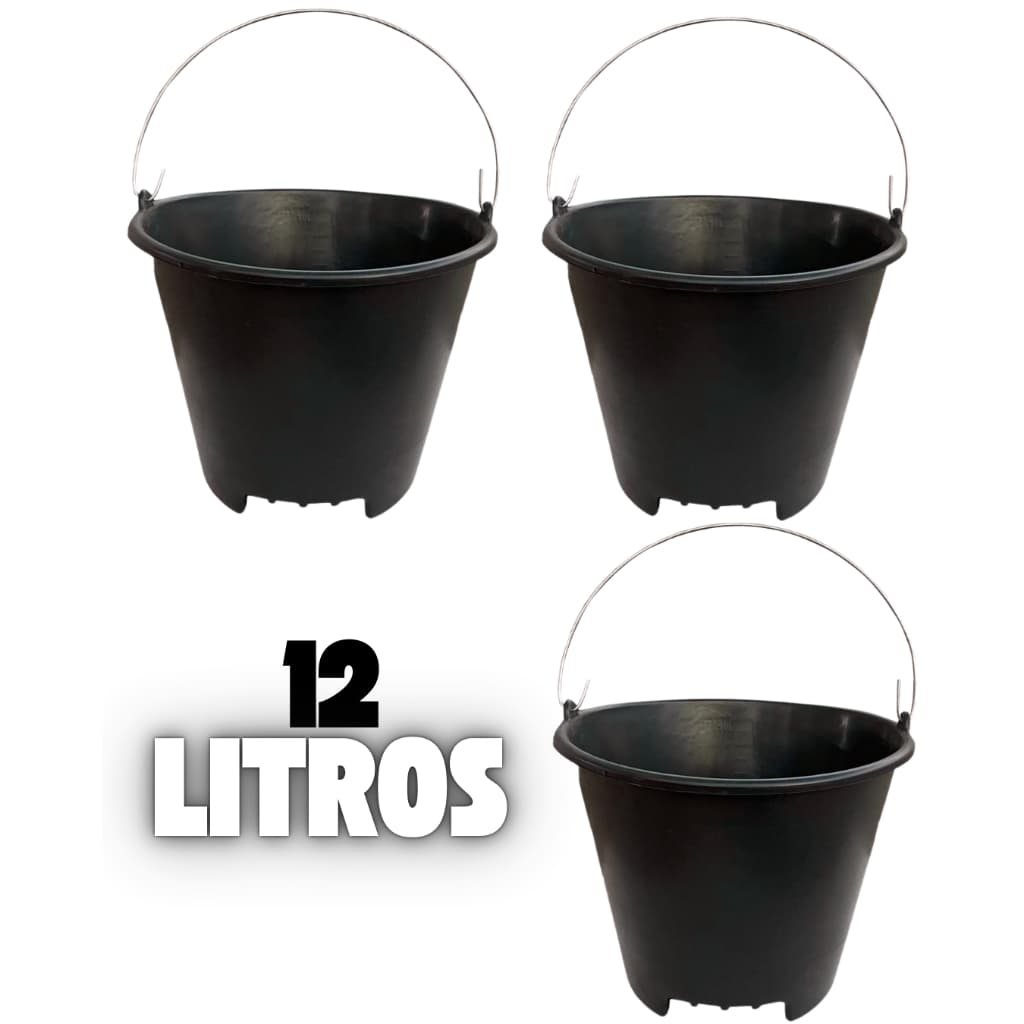 kit 3 Baldes Reforçados Limpeza 12 Litros