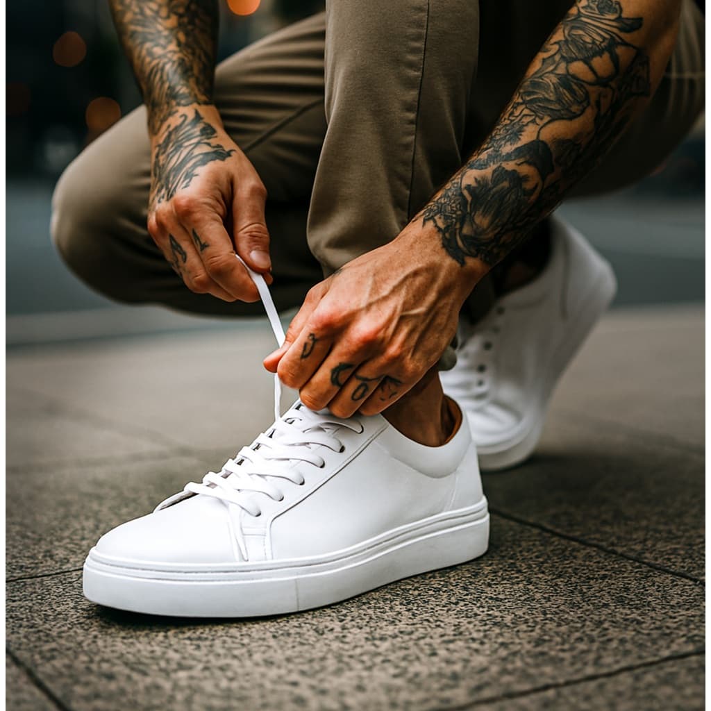 Tenis Branco Couro Legitimo Sapatenis Casual Masculio Sport Fino