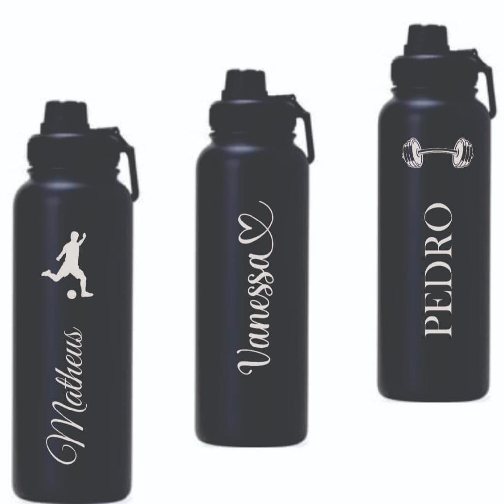 Garrafa Térmica de água Inox Personalizada Premium Dupla camada Vácuo Alça tampa com gravação do seu Nome ou café 1L