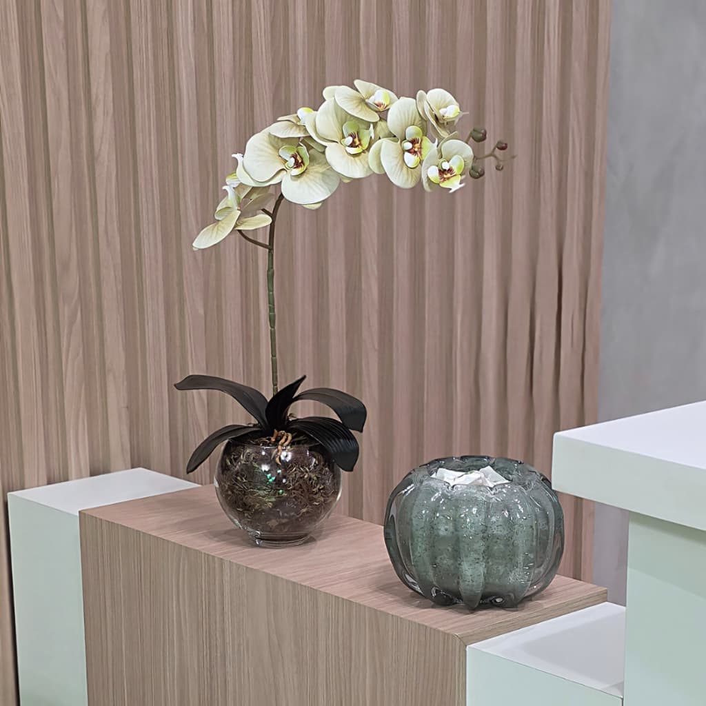 Arranjo Orquídea Silicone Artificial Toque Real 3D Vaso