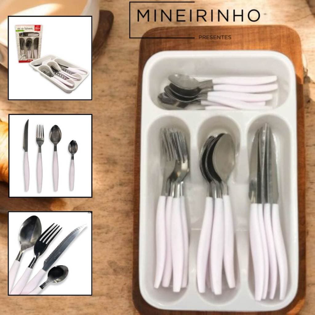 Jogo De Talheres Faqueiro Aço Inox 25 Peças Com Gaveteiro Organizador Cozinha Faca Colher Garfo Utensilios