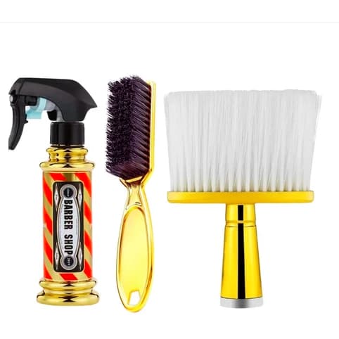 Kit Espanador Dourado + Escovinha + Borrifador Nevoa