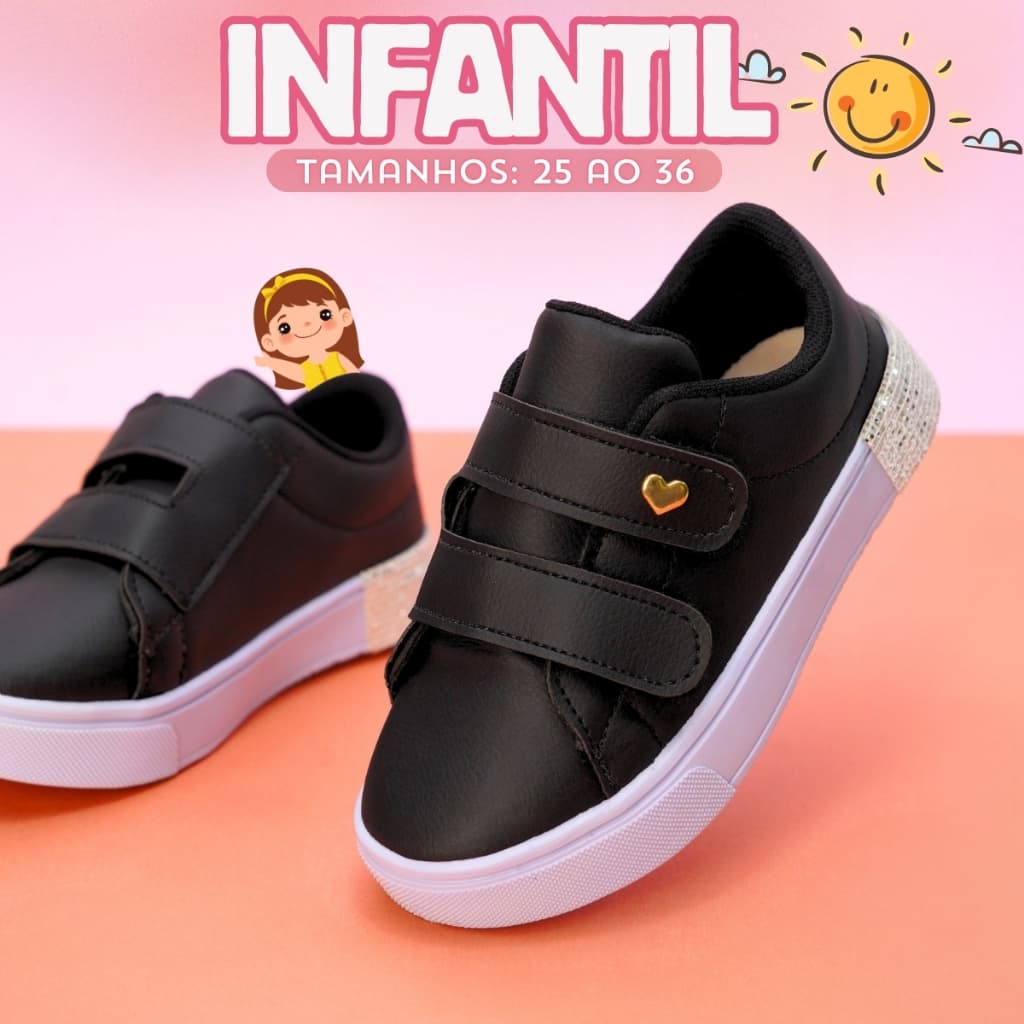 Tênis Feminino Infantil Escolar Antiderrapante Velcro 25-36 Envio Imediato