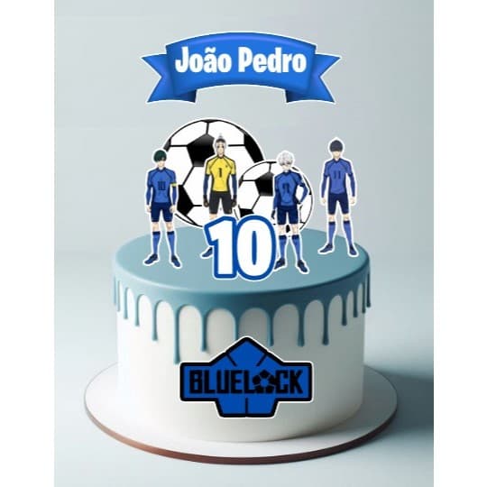 Topo topper de bolo BLUE LOCK personalizado com nome e idade