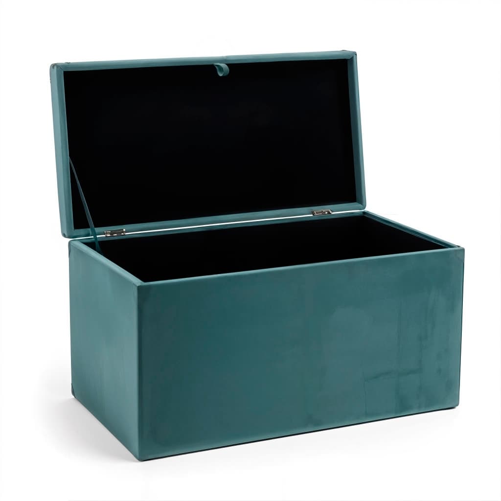 Baú de Armazenamento Grande Retangular Revestido em Veludo 90x40x44cm - Verde Água