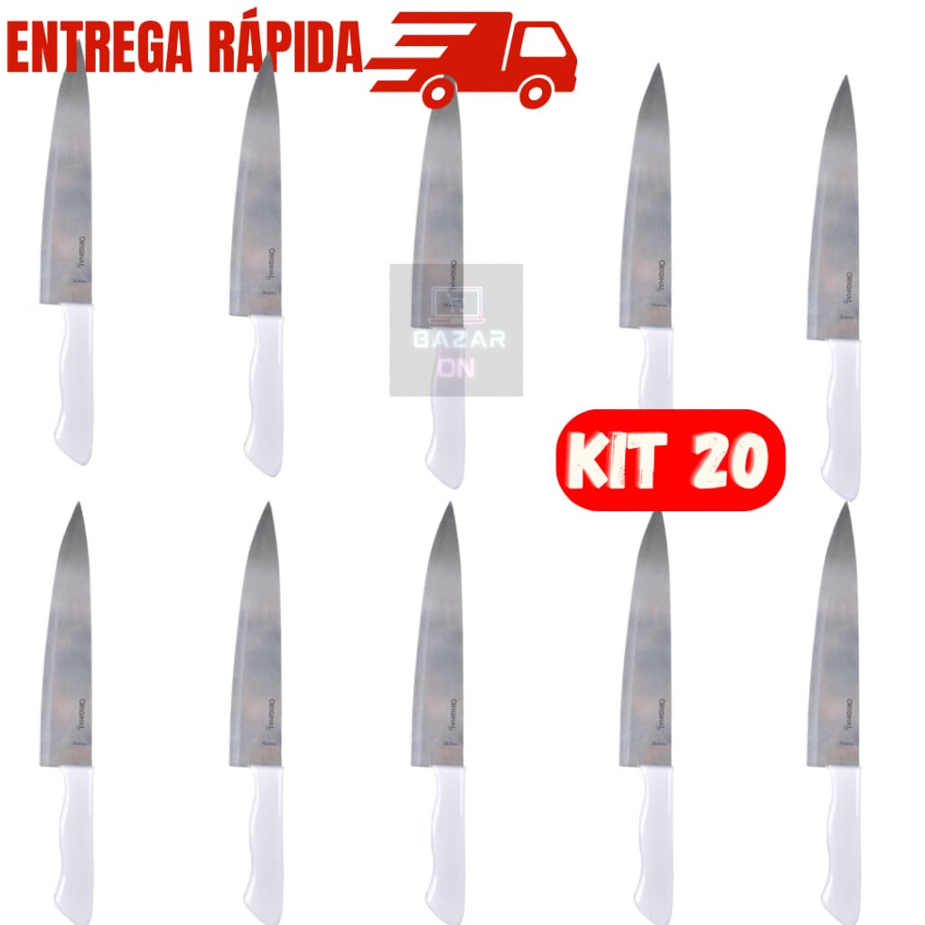 Kit 20 Facas De Cozinha Peixeira 7” Churrasco Peixe Afiada Cabo Branco Em Aço Inox