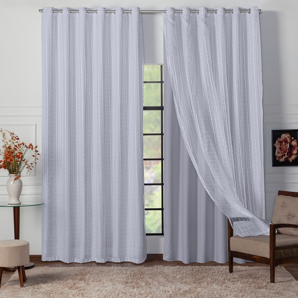 Cortina Para Sala Tecido Blackout C/ Voil Xadrez 3,00x2,80 Cortina Blecaute Tecido Para Quarto