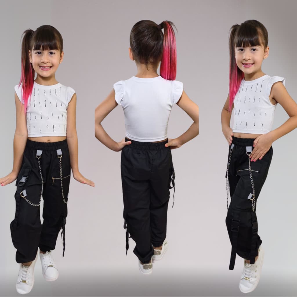 CALÇA CARGO JOGGER INFANTIL MENINA  2 CORRENTES E 2 TIRAS ENCANTADAS