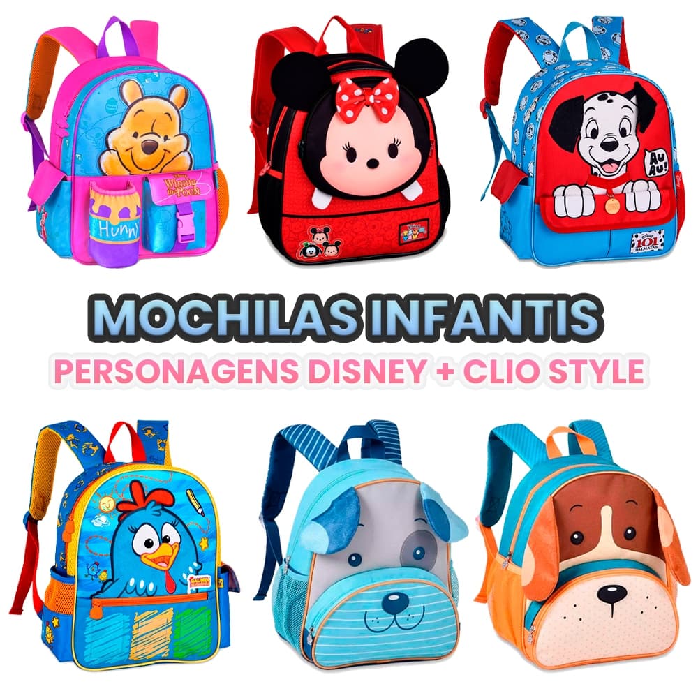 Mochila Costas Infantil Desenho Clio Pets Pelúcia Creche Escola Original Clio Kids Disney
