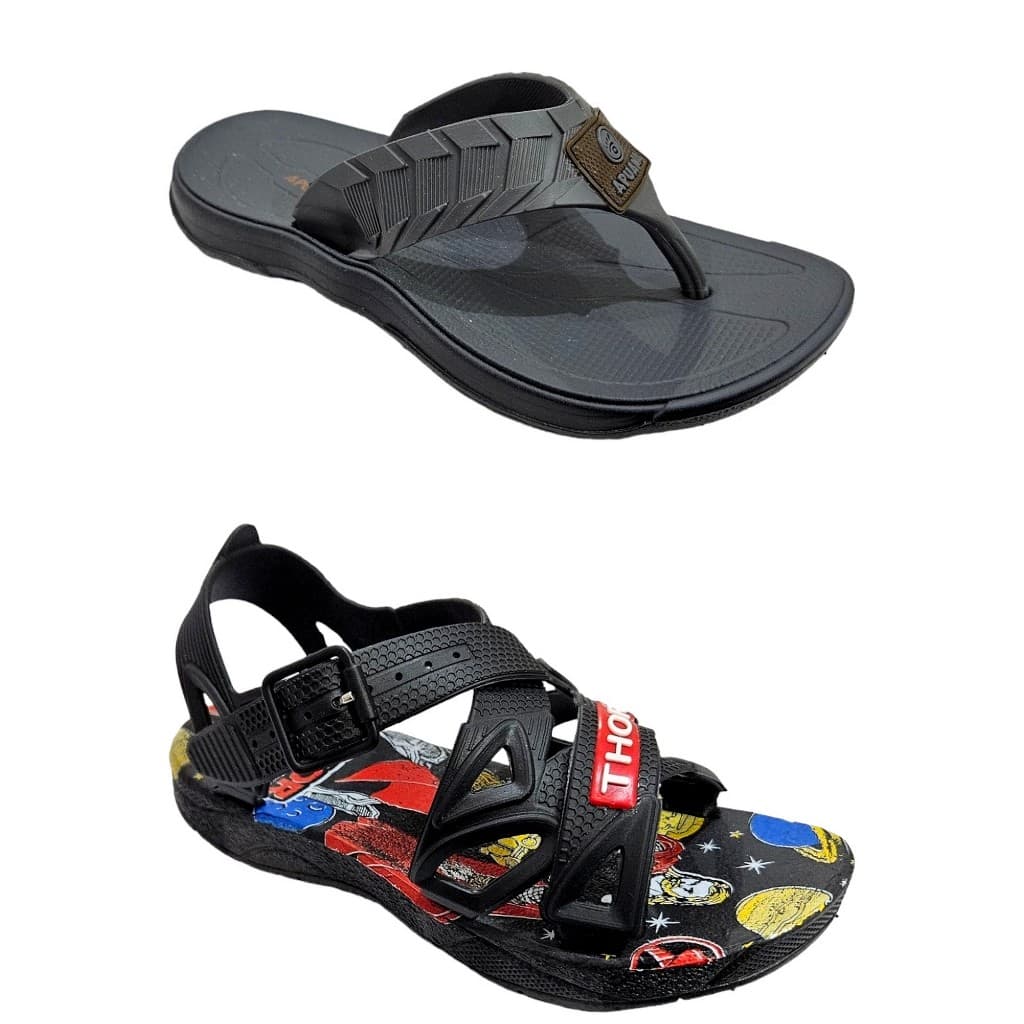 Kit 2 Pares Sandália Infantil Masculino Personagens + Chinelo Infantil Menino DEDO FRENTE Promoção