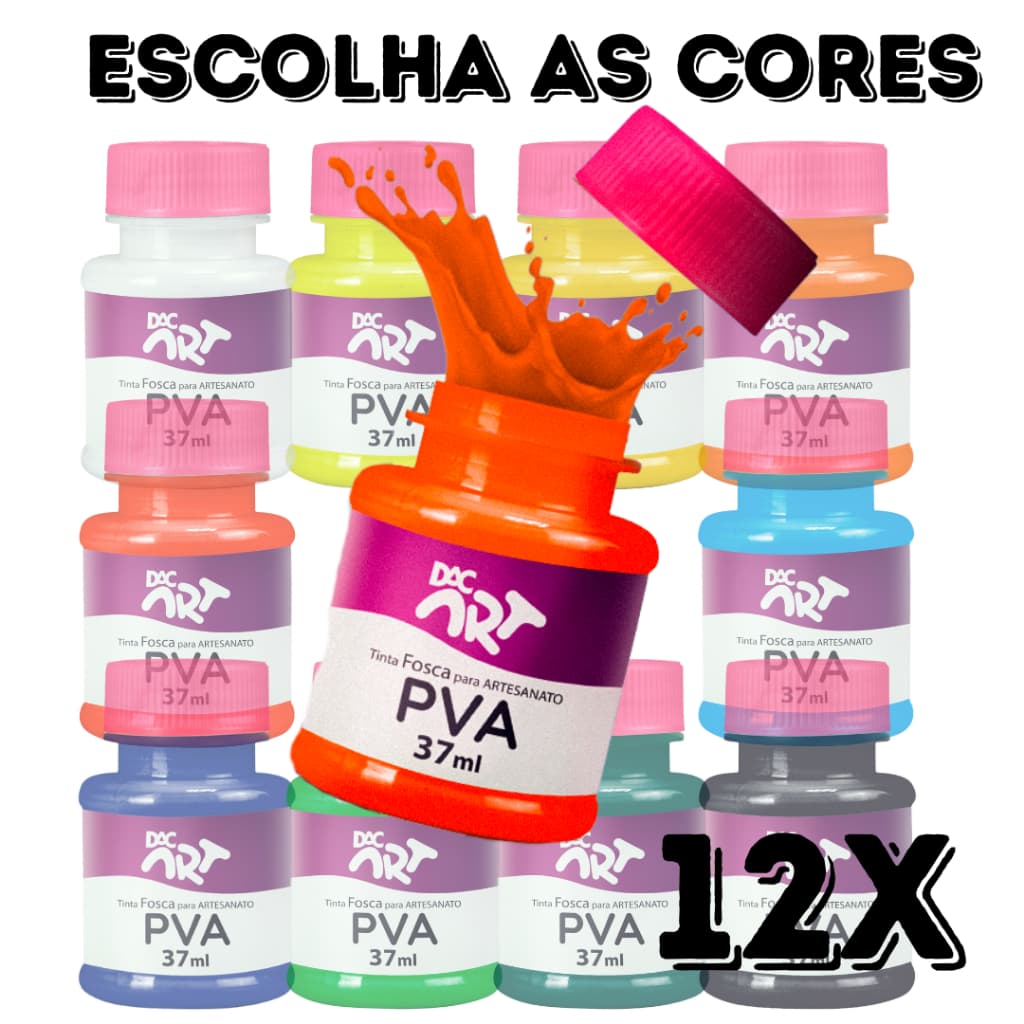 Kit 12 Tinta Pva Fosca Artesanato 37ml DAC Escolha as Cores