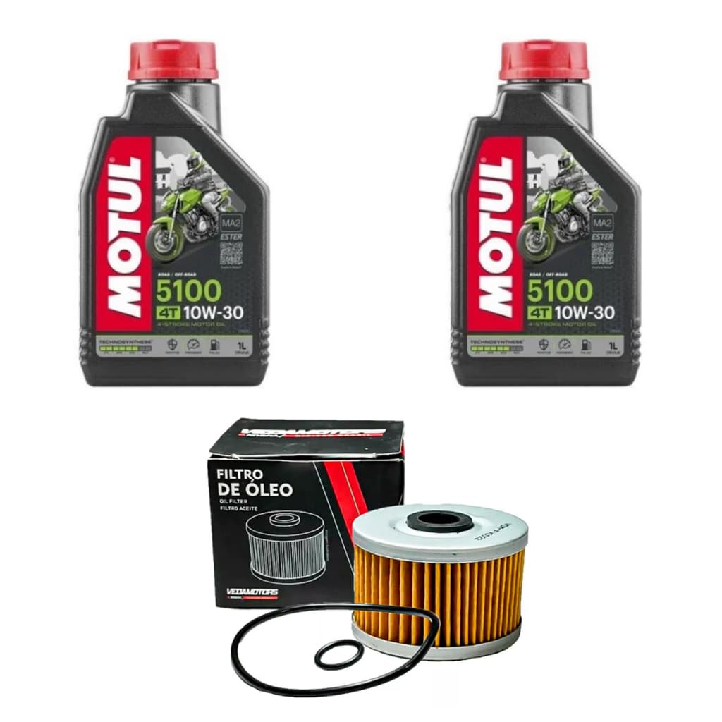 Óleo Motul 5100 10w30 4t Sintético Kit 02 Unidades + 01 Filtro Oleo Cb 300f Twister 2023 2024 Sahara 300 2024