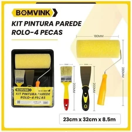 Kit de Pintura 4 Peças (pincel, Espátula, Rolo E Bandeja) Envio Rápido
