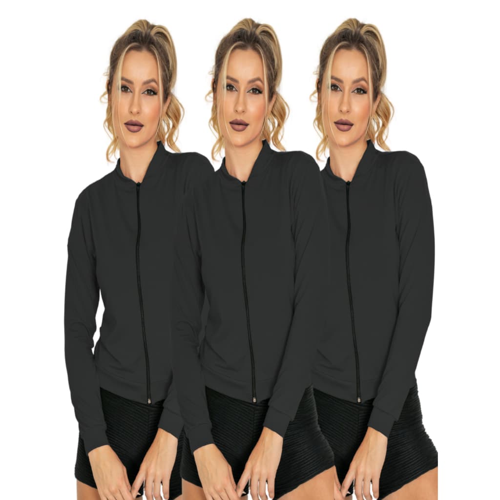 KIT 3: Jaqueta Feminina Lisa com Ziper Academia Jaqueta Basica Dia a Dia