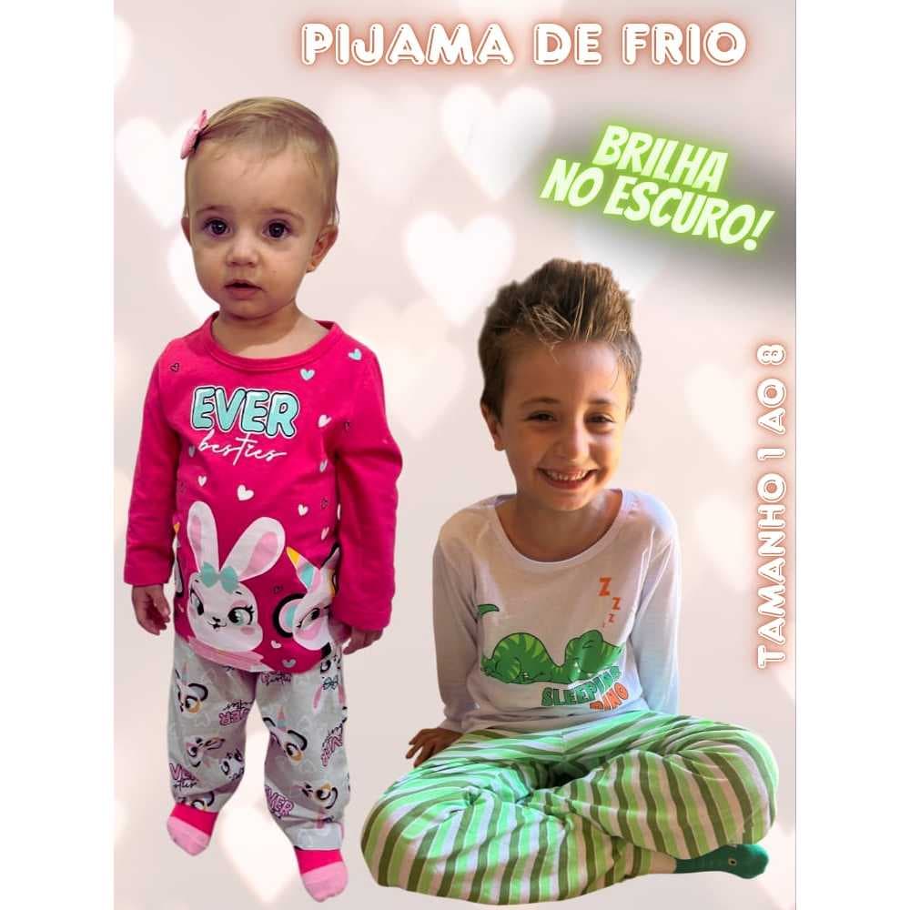 Kit Pijama Infantil Menina Menino Bebê 4 ou 6 Peças Manga Longa Brilha no Escuro Tamanho 01 ao 08