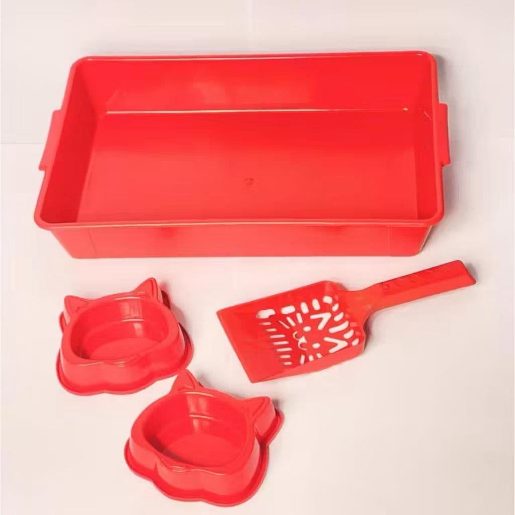 Caixa de Areia para gatos + comedouro + bebedouro + pazinha kit