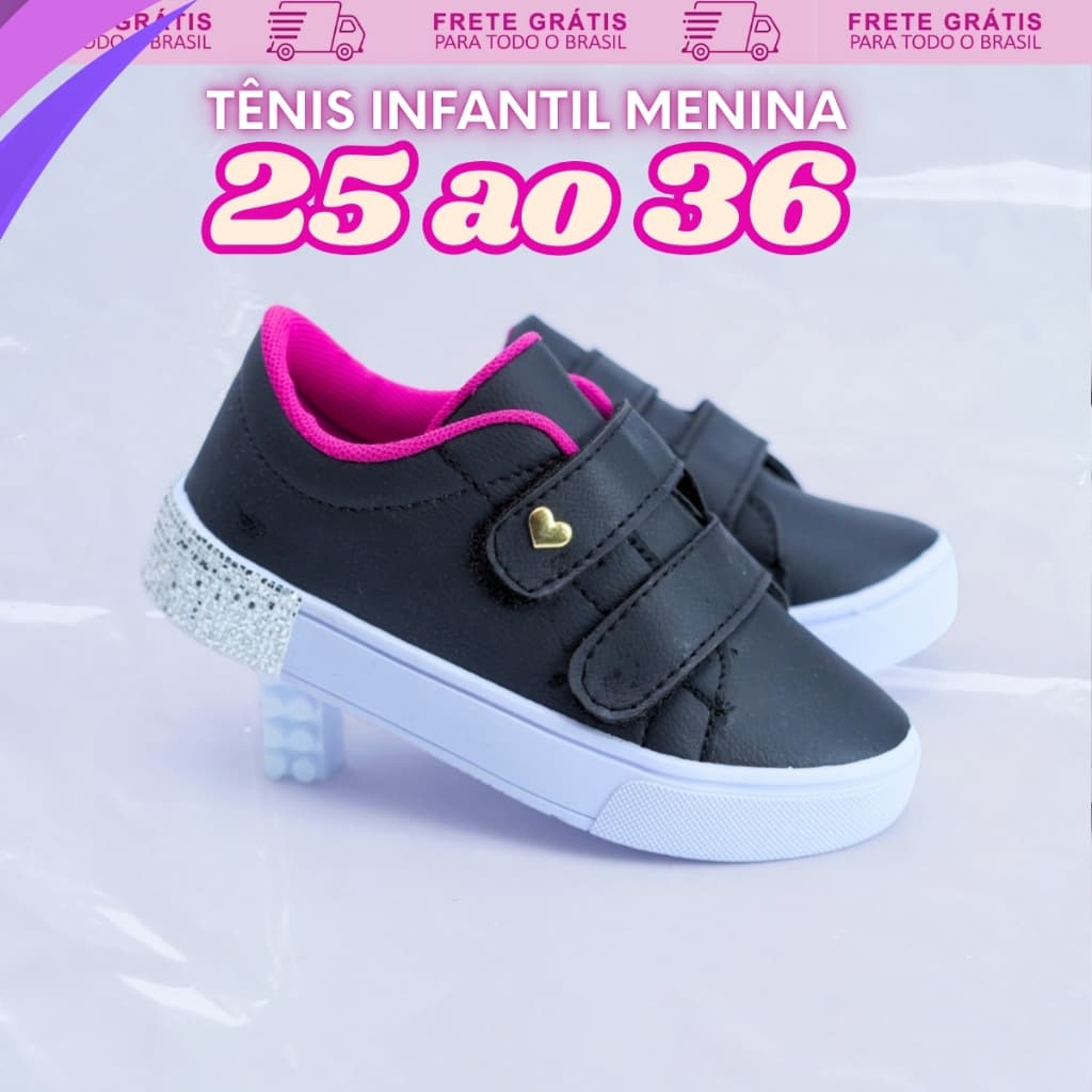 Tênis Infantil Feminino Conforto Total Escolar 25-36 Velcro Frete Grátis