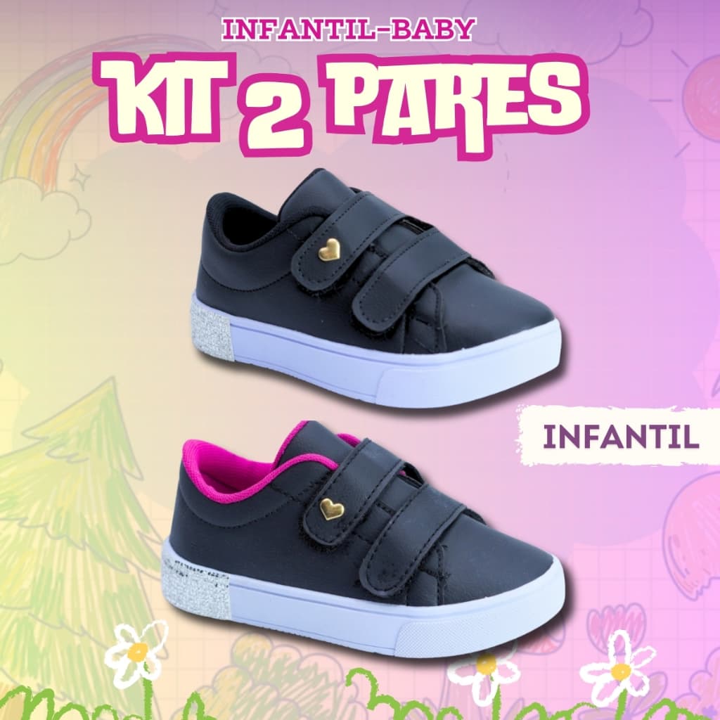 Kit 2 Tênis Infantil Menina Escolar Confortável Velcro 25-36 Envio Imediato