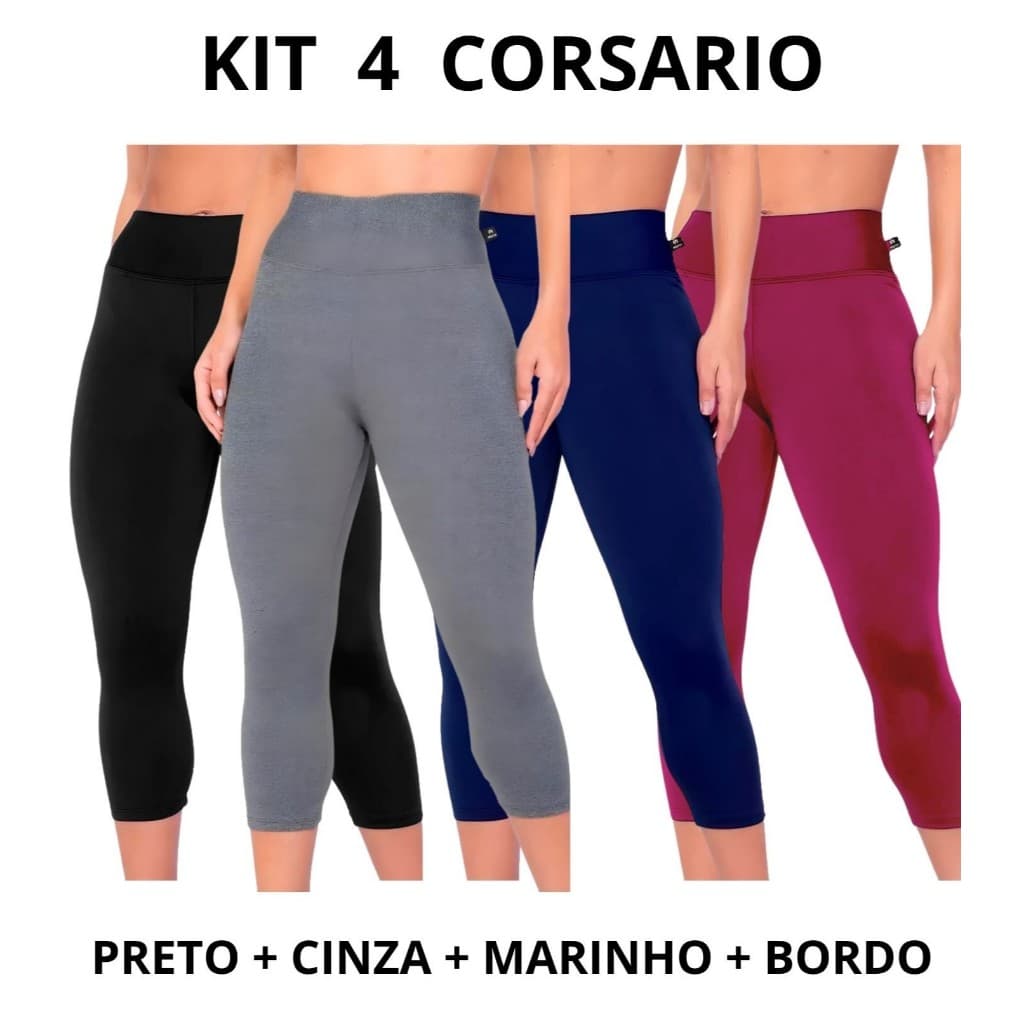 KIT 4 calça legging corsário feminina cintura alta suplex academia fitness lisa excelente qualidade