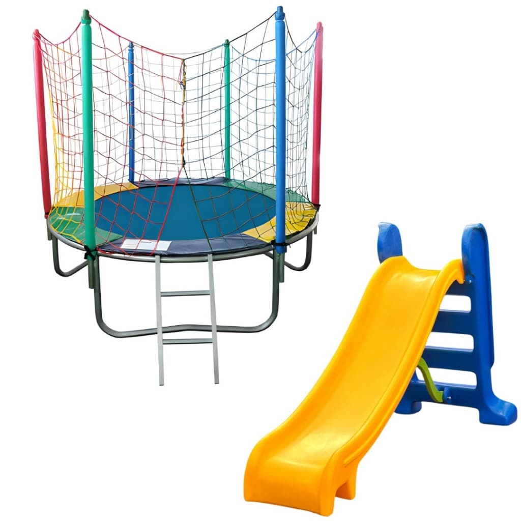 Cama Elástica Pula Pula Nacional Infantil 1,83m + Escorregador Médio 3 Degraus Azul e Amarelo