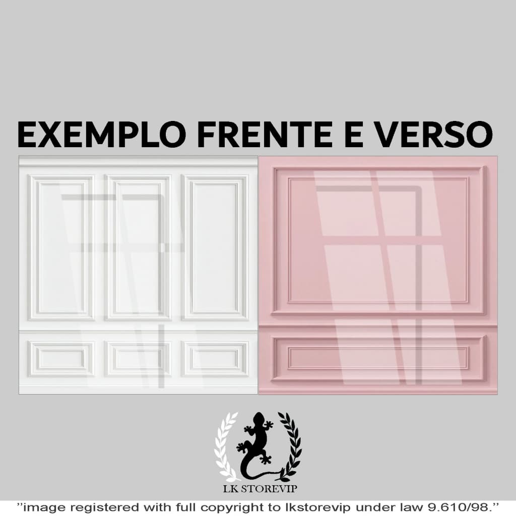 Quadro boiserie frente e verso 60x60 impressão dos 2 lados rosa e branco premium
